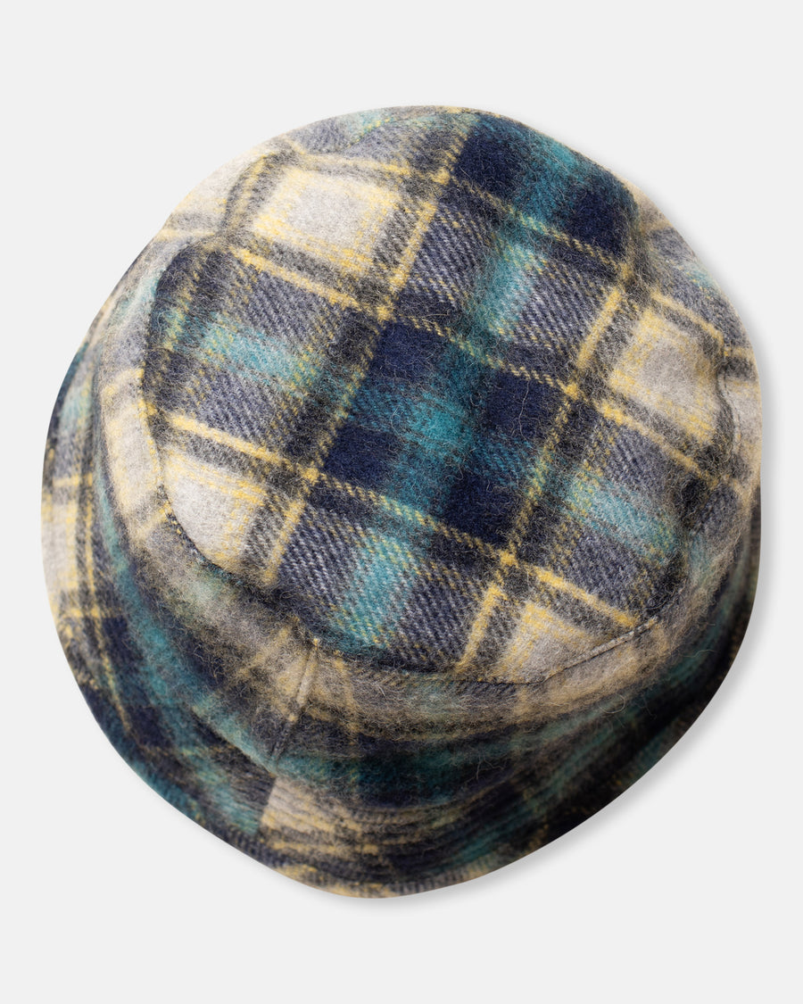 70's wool shaggy check bucket hat