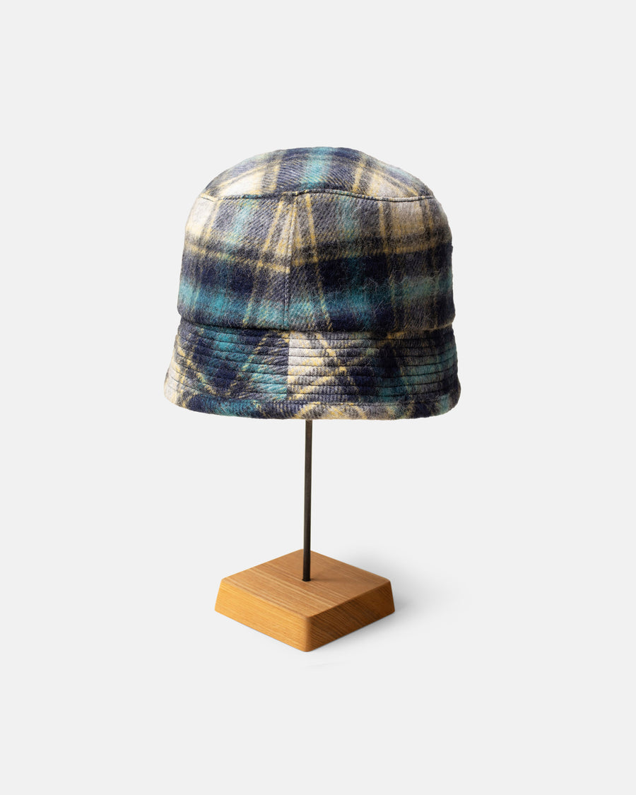 70's wool shaggy check bucket hat