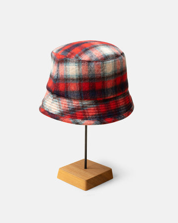70's wool shaggy check bucket hat