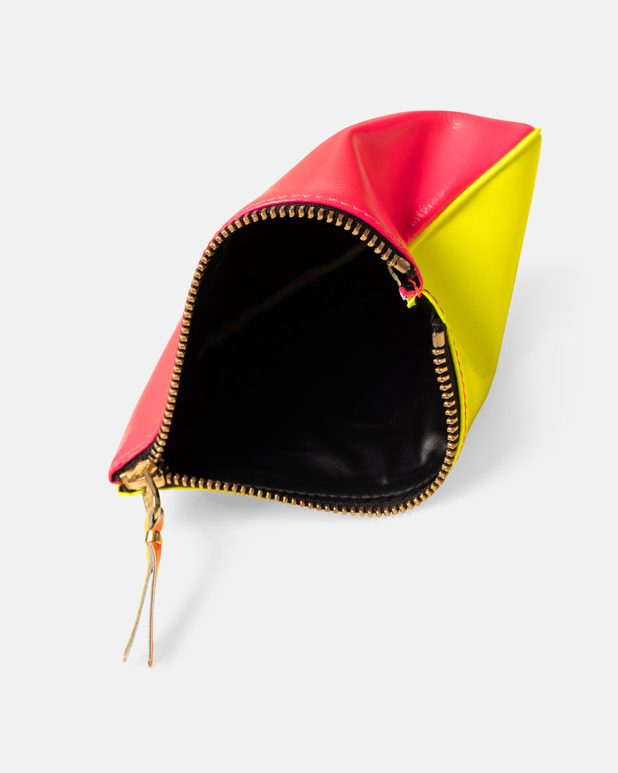 super fluo leather line zip top pouch