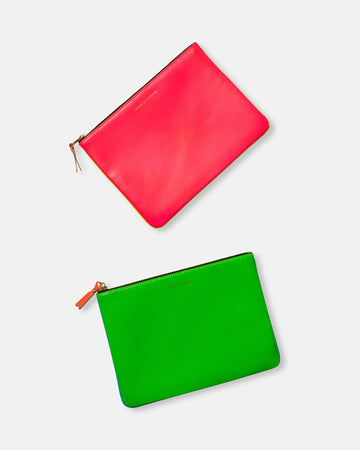 super fluo leather line zip top pouch