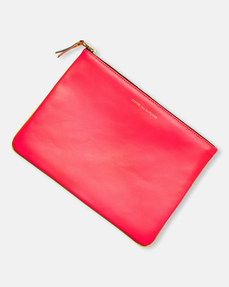 super fluo leather line zip top pouch