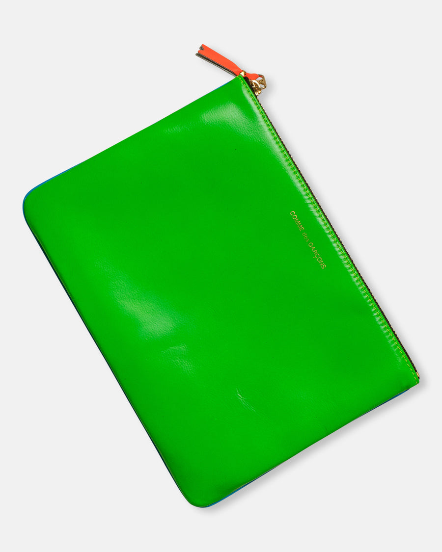 super fluo leather line zip top pouch