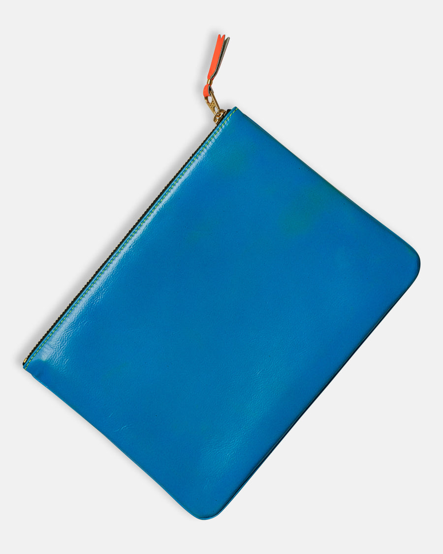 super fluo leather line zip top pouch
