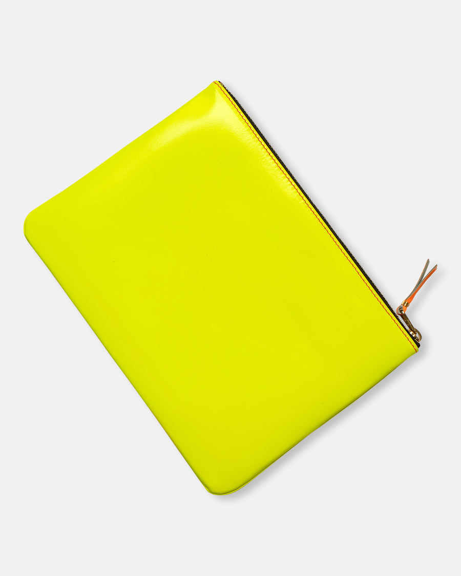 super fluo leather line zip top pouch