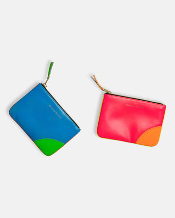 super fluo leather line zip top pouch