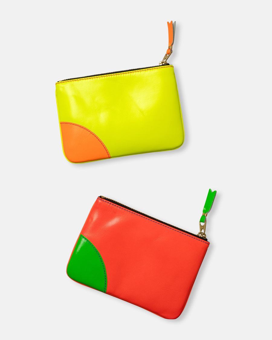 super fluo leather line zip top pouch