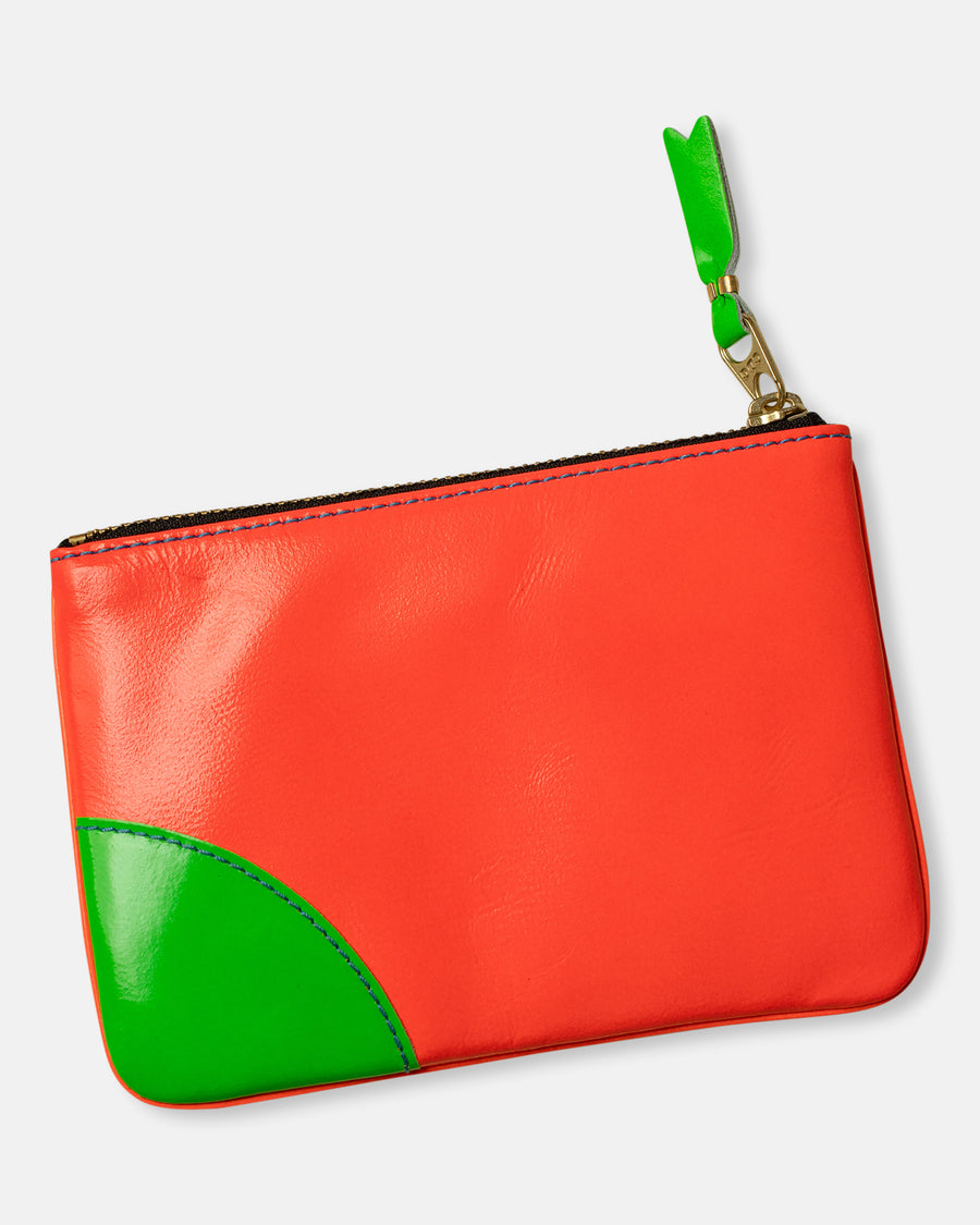 super fluo leather line zip top pouch