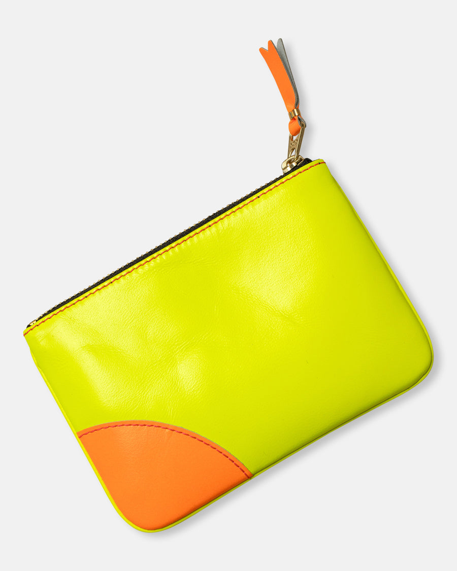 super fluo leather line zip top pouch