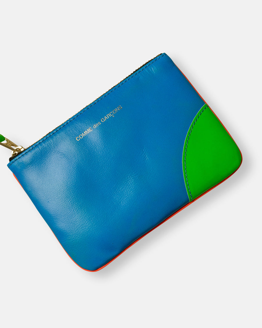super fluo leather line zip top pouch