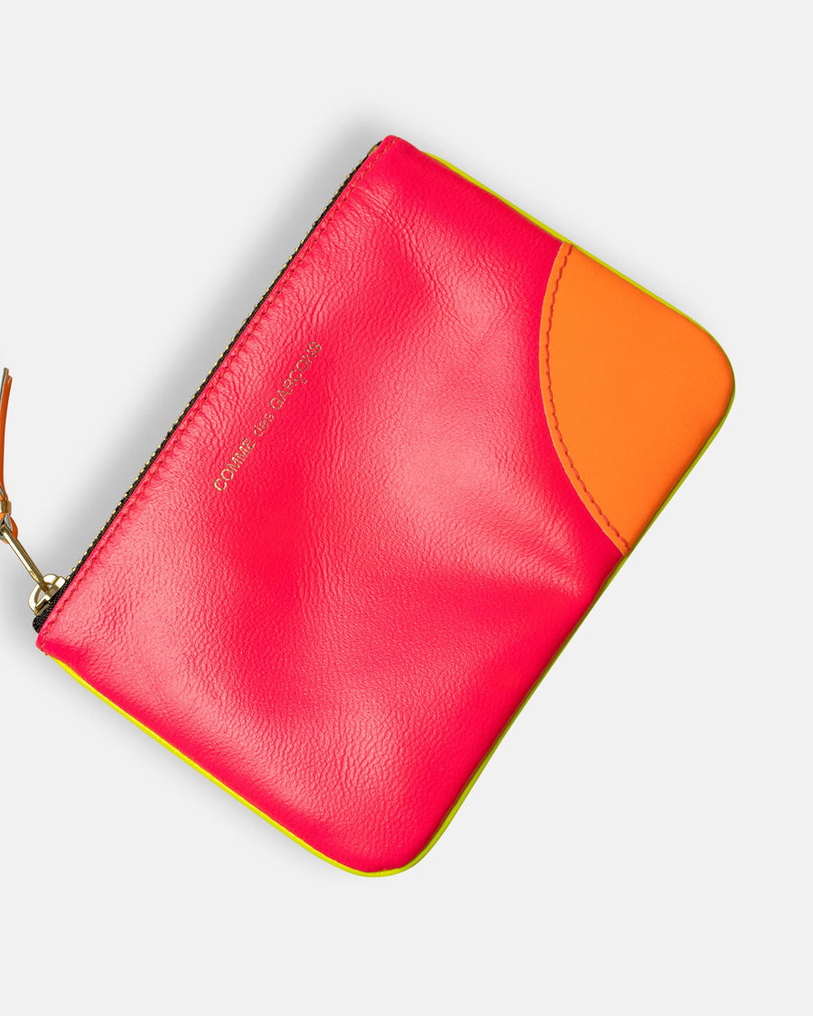 super fluo leather line zip top pouch