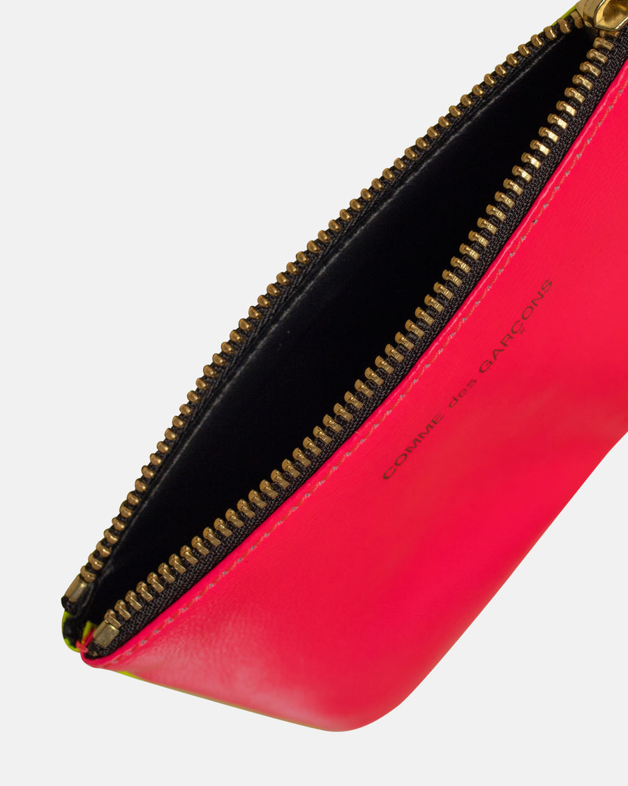 super fluo leather line zip top pouch