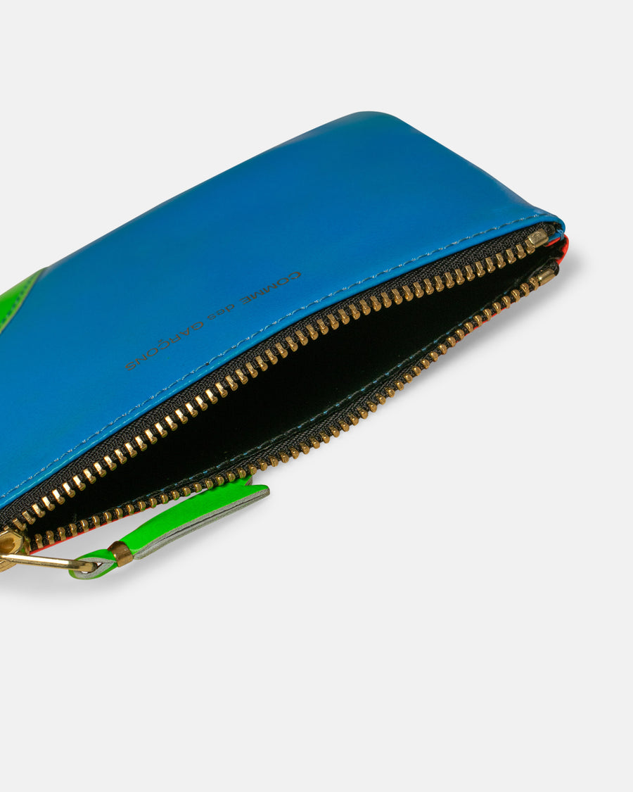 super fluo leather line zip top pouch