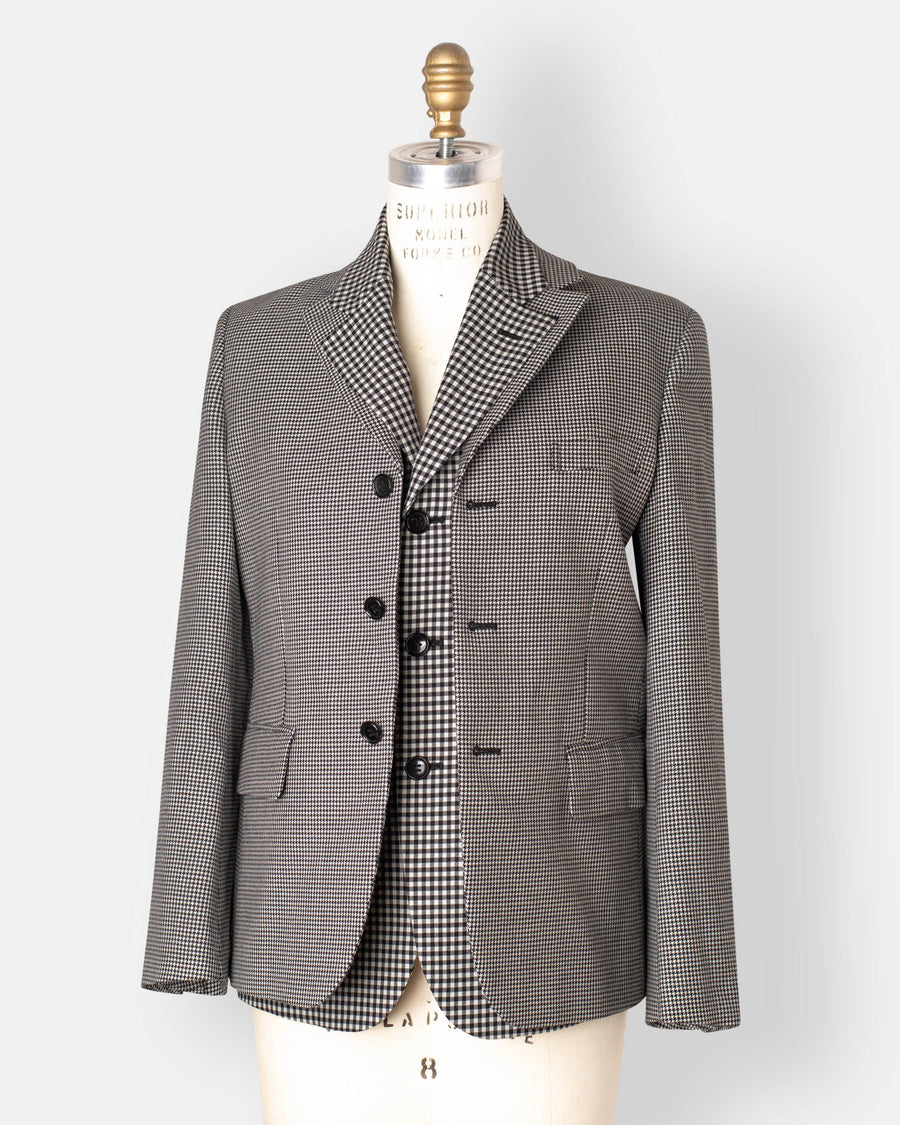 houndstooth check double layer blazer