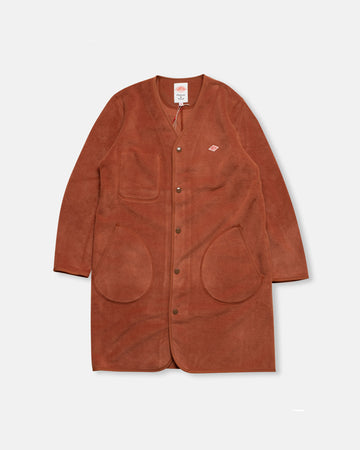 fleece collarless coat dark orange