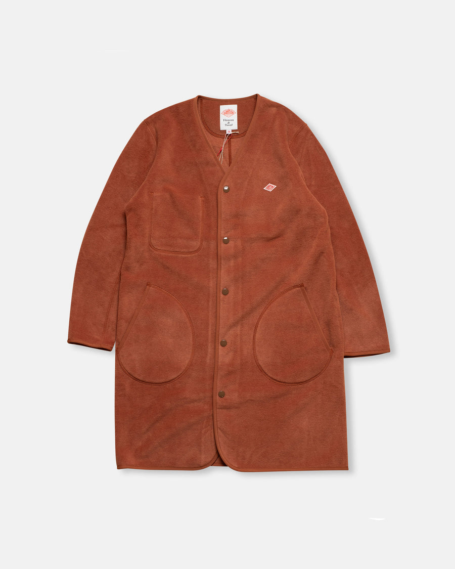 fleece collarless coat dark orange
