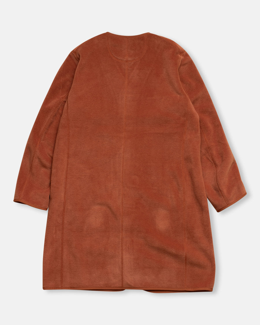 fleece collarless coat dark orange