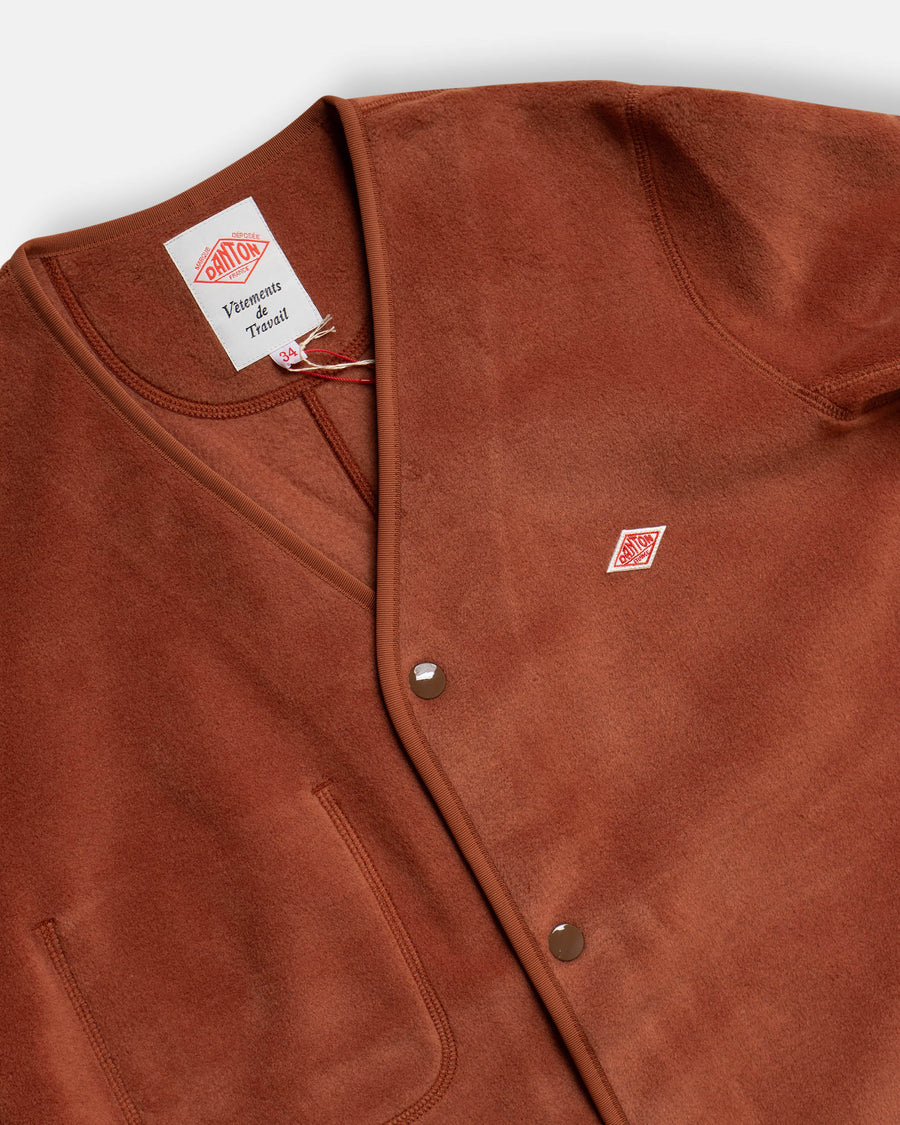 fleece collarless coat dark orange