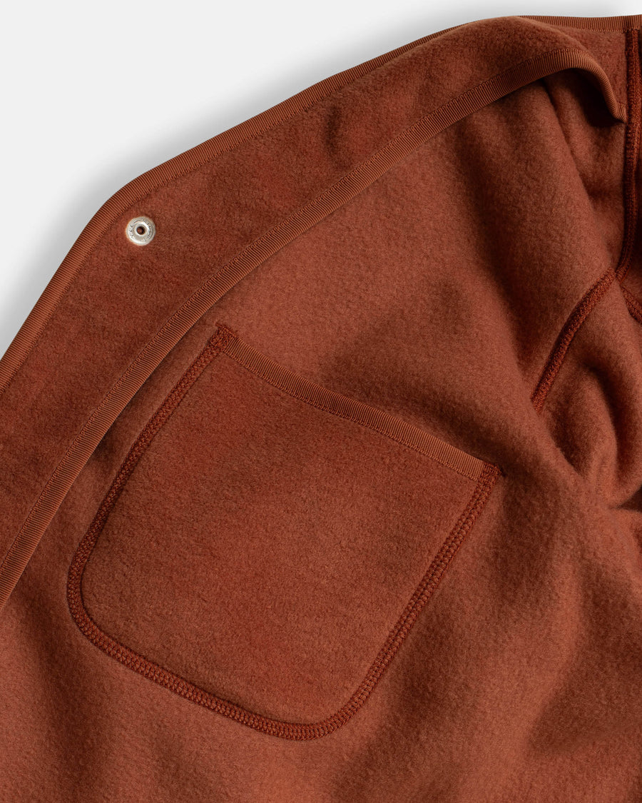 fleece collarless coat dark orange