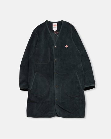 fleece collarless coat green