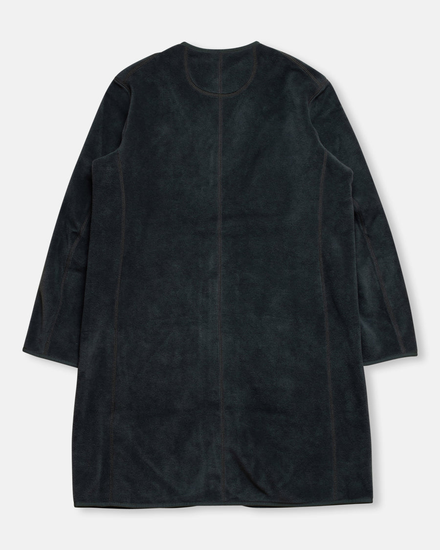 fleece collarless coat green