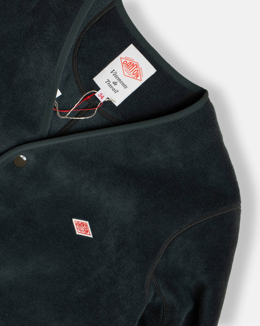 fleece collarless coat green