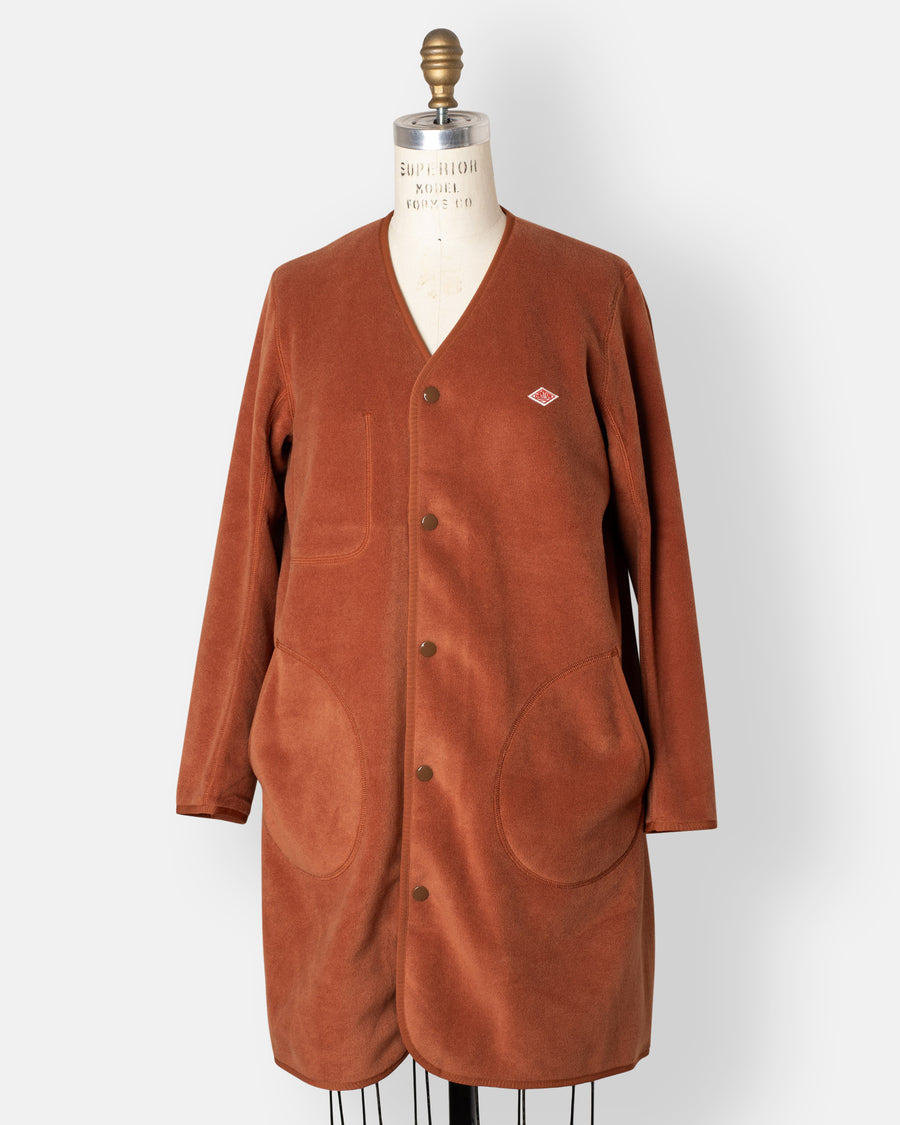 fleece collarless coat dark orange