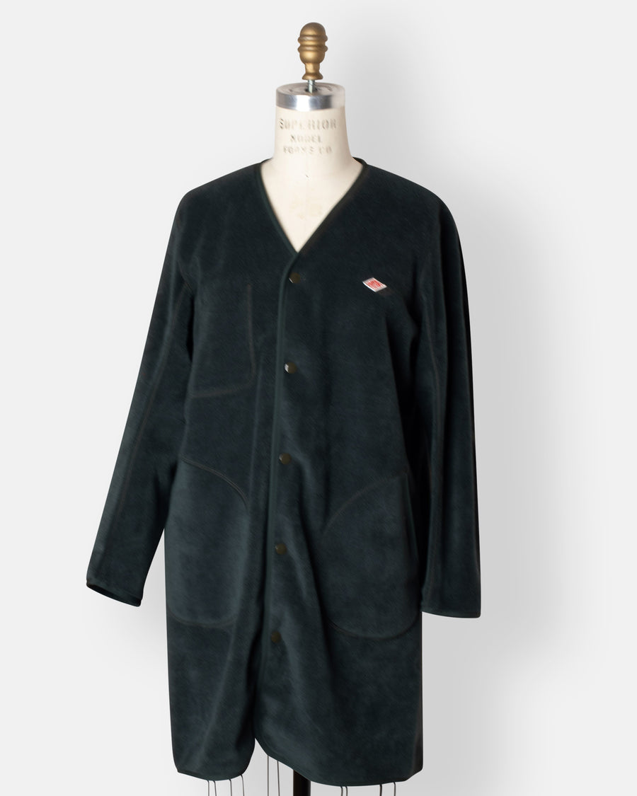 fleece collarless coat green