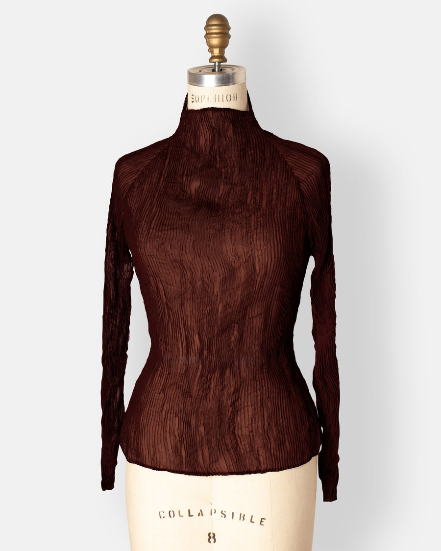 chiffon twist mock neck