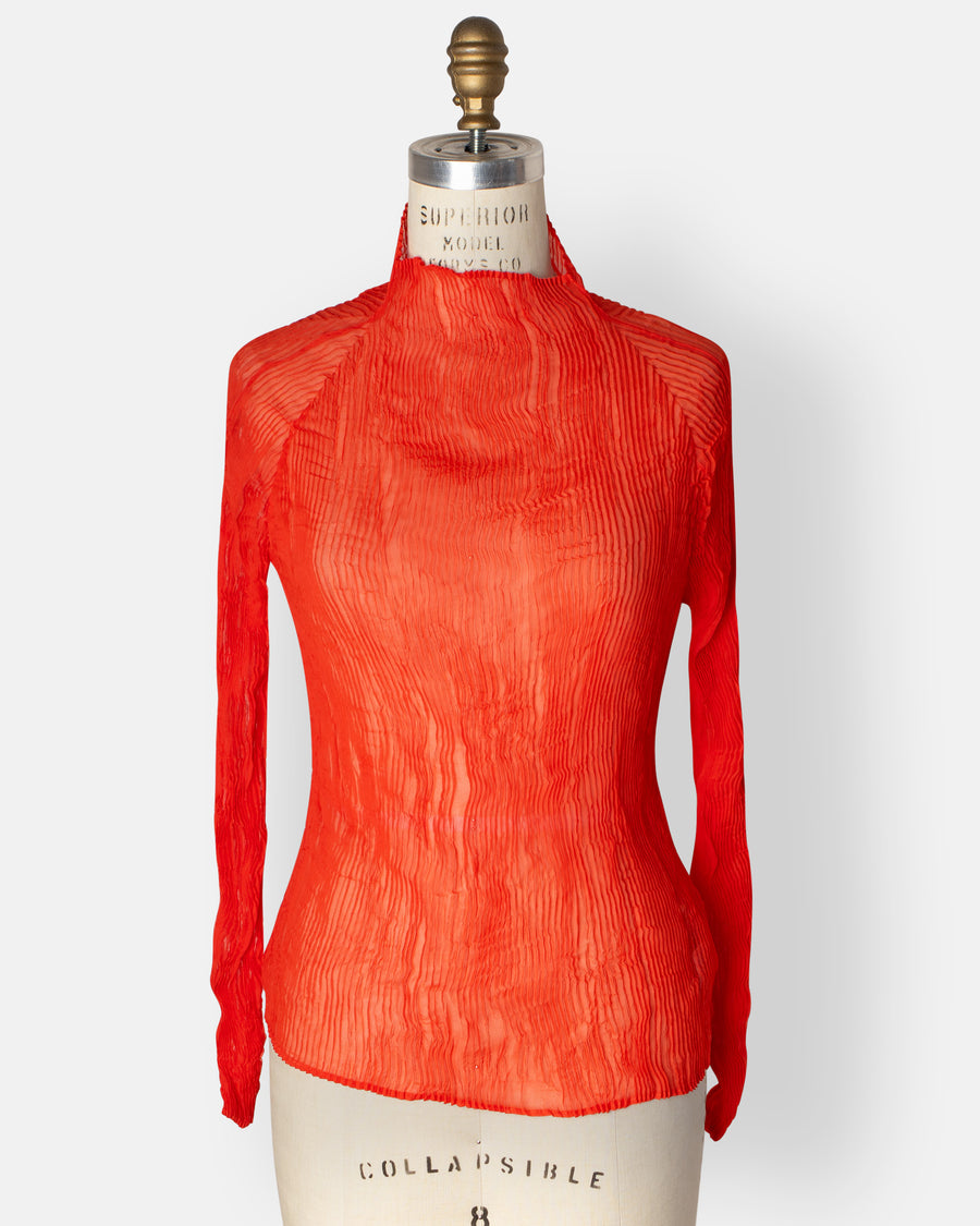 chiffon twist mock neck
