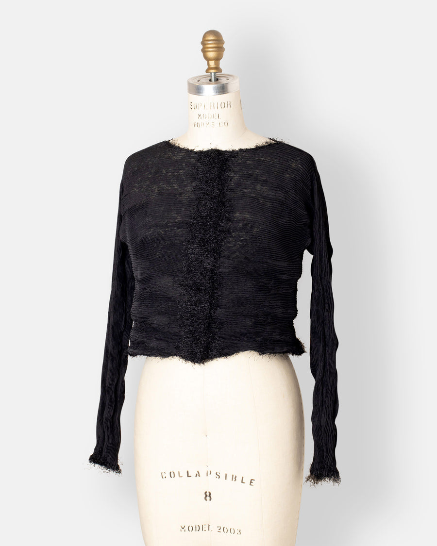 shifted fuzzy pleats cardigan