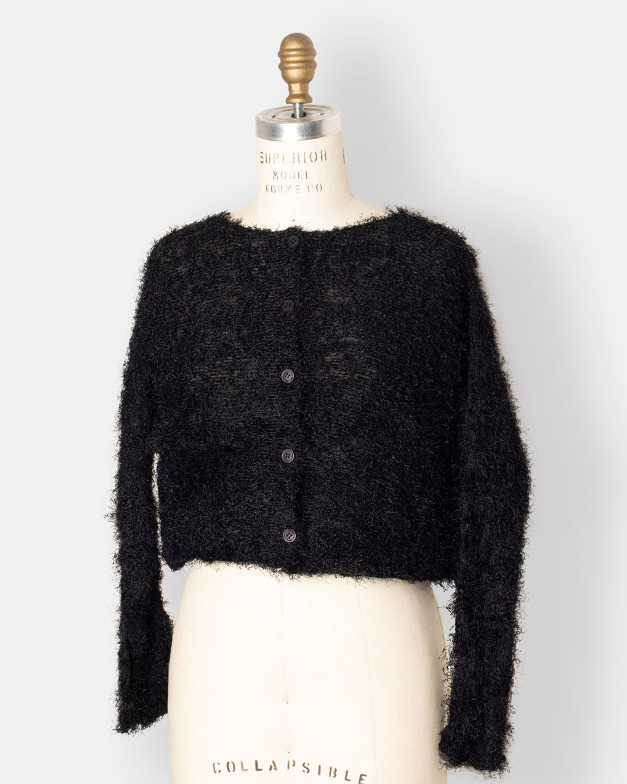 shifted fuzzy pleats cardigan