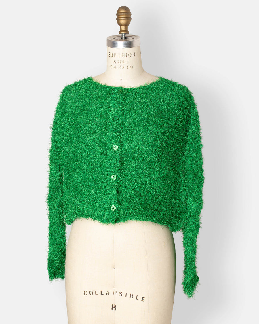 shifted fuzzy pleats cardigan