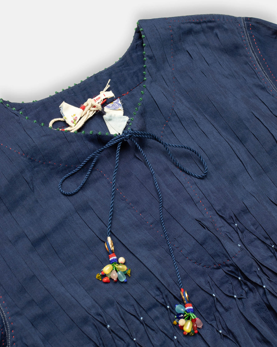 tie front top with pleats