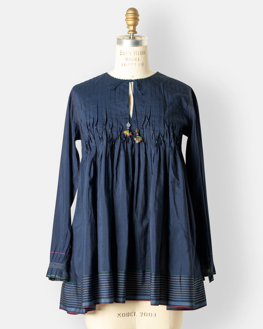 tie front top with pleats