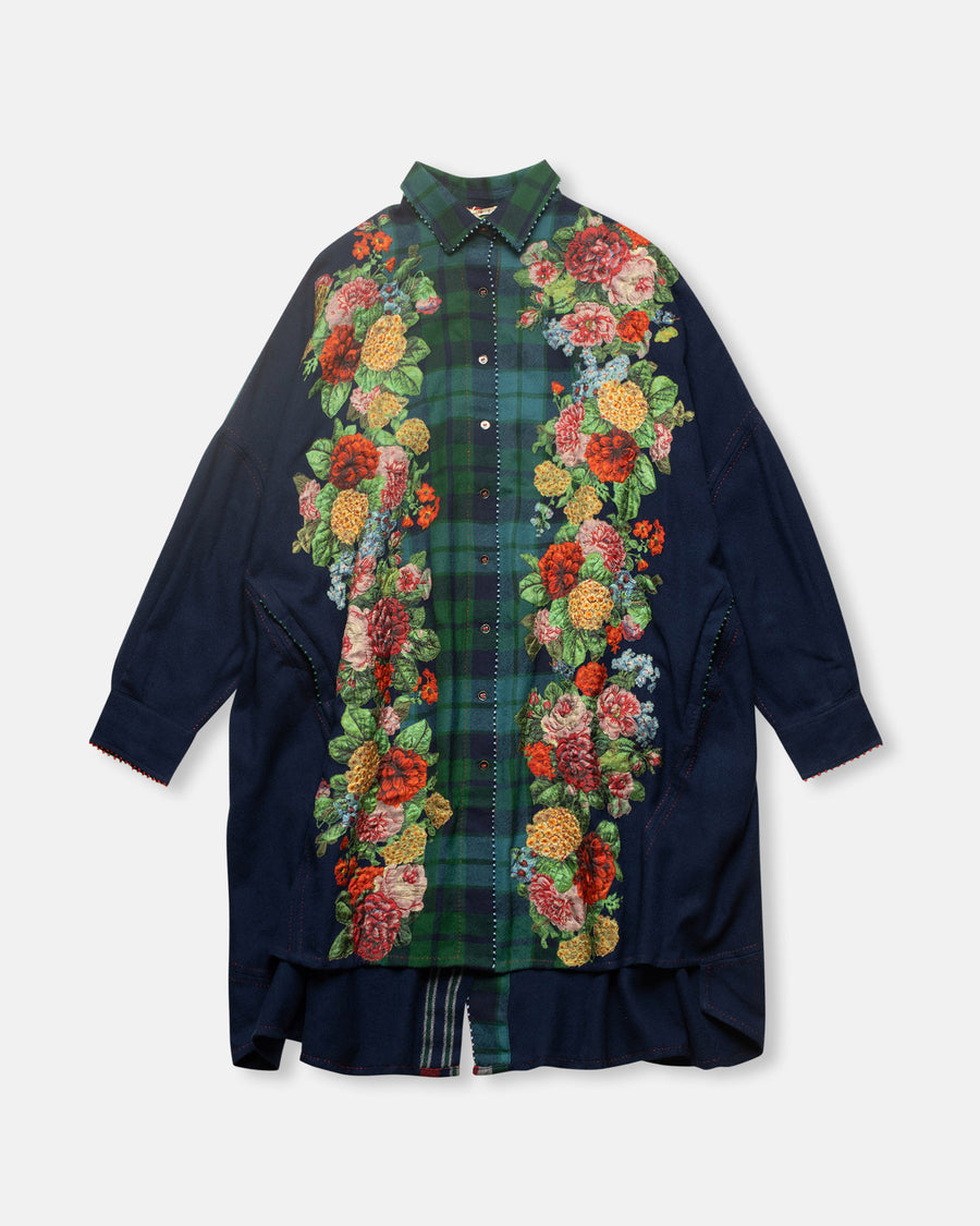 long shirt with floral embroidery