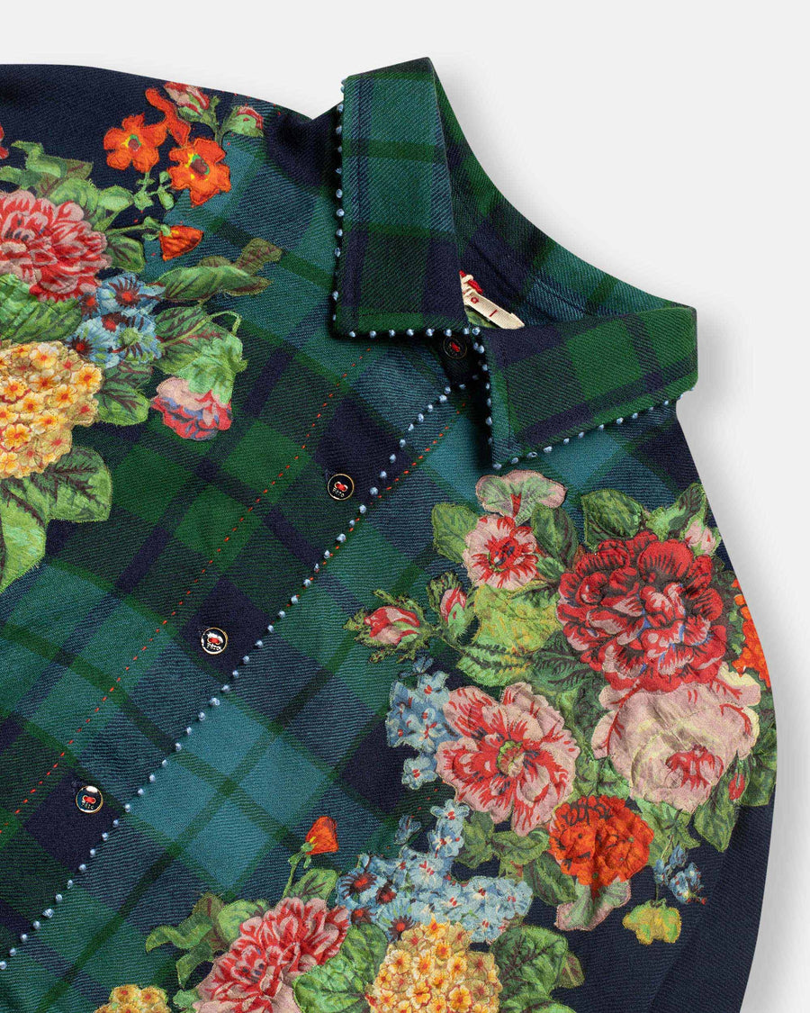 long shirt with floral embroidery