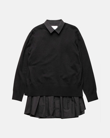poplin x cotton knit dress black