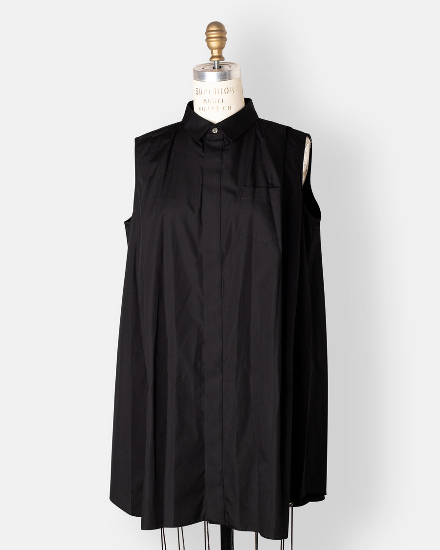 poplin x cotton knit dress black