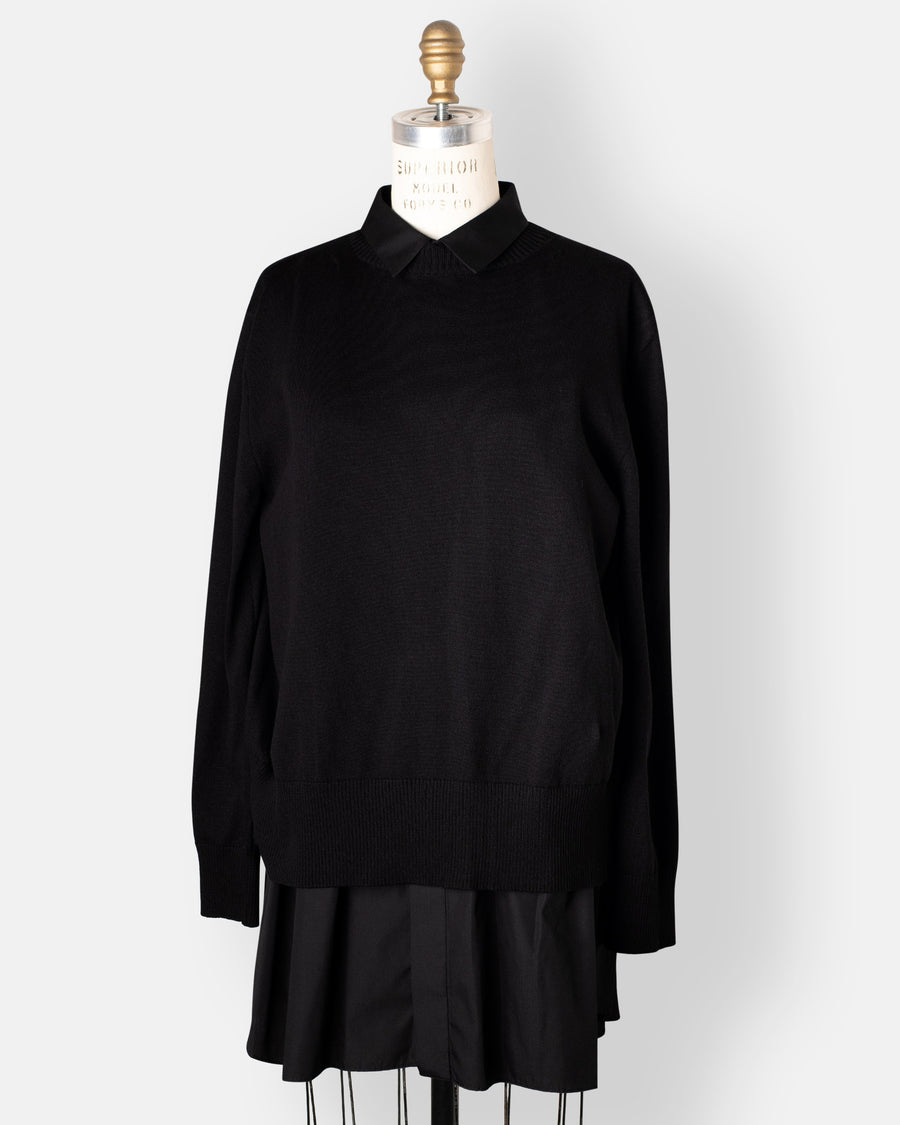 poplin x cotton knit dress black