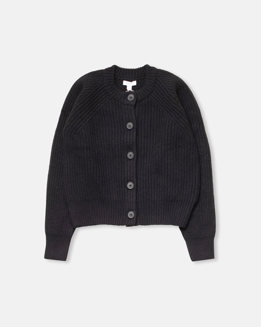 ribbed crew neck cardigan