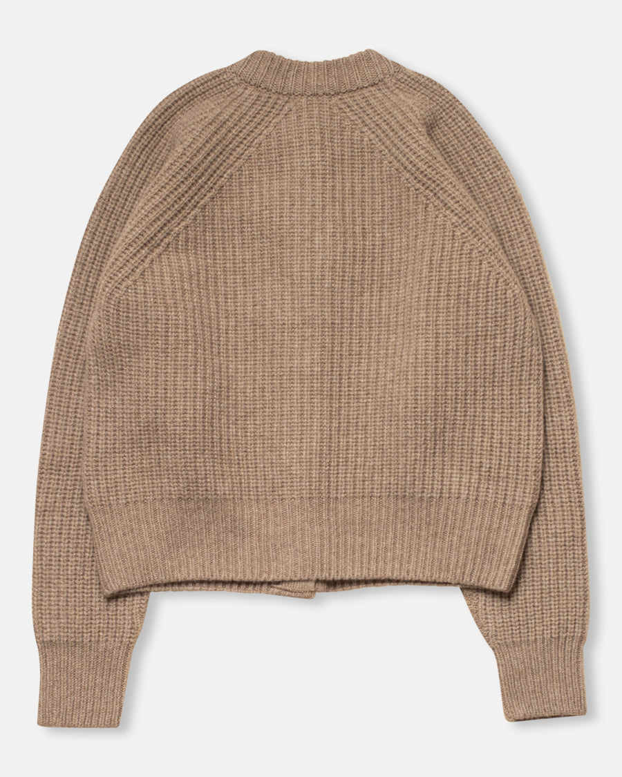 ribbed crew neck cardigan