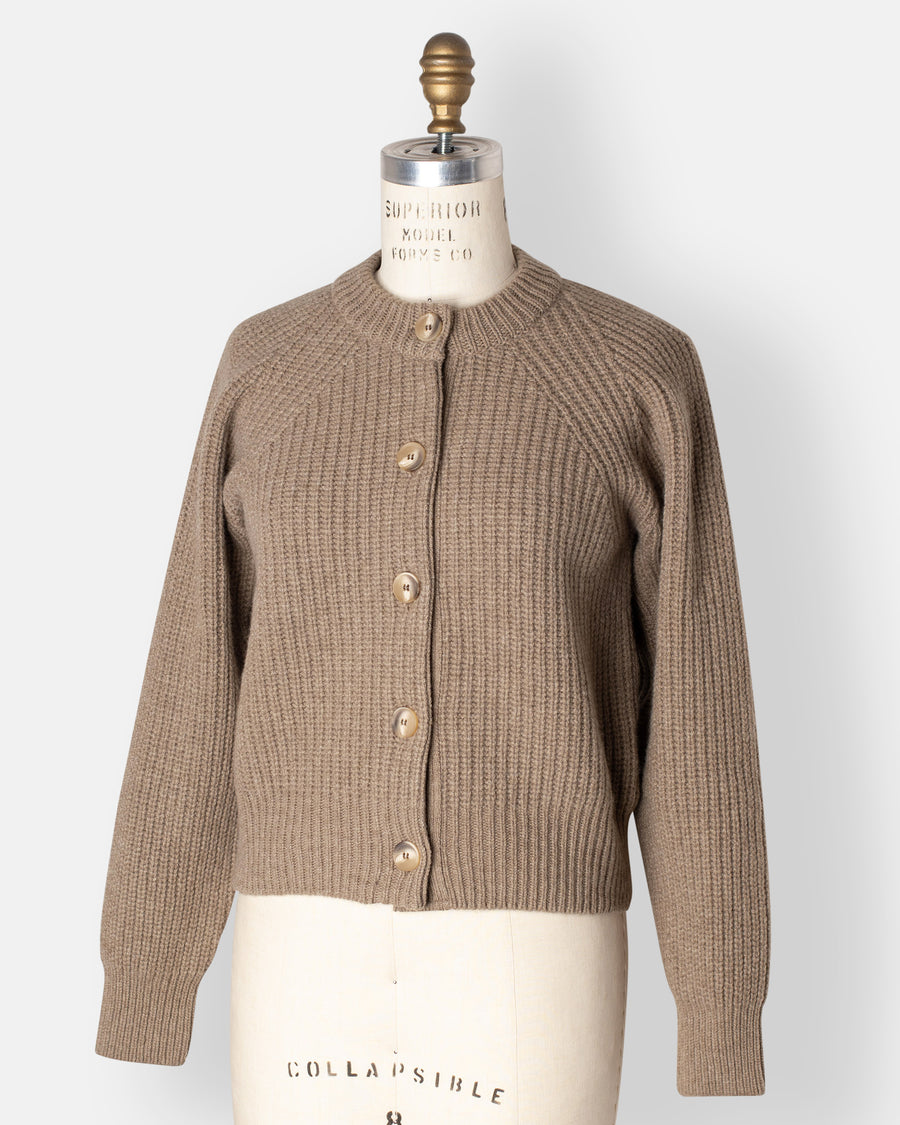 ribbed crew neck cardigan