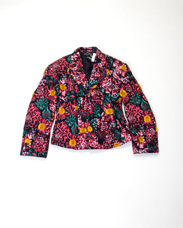 nipped waist floral jacquard blazer