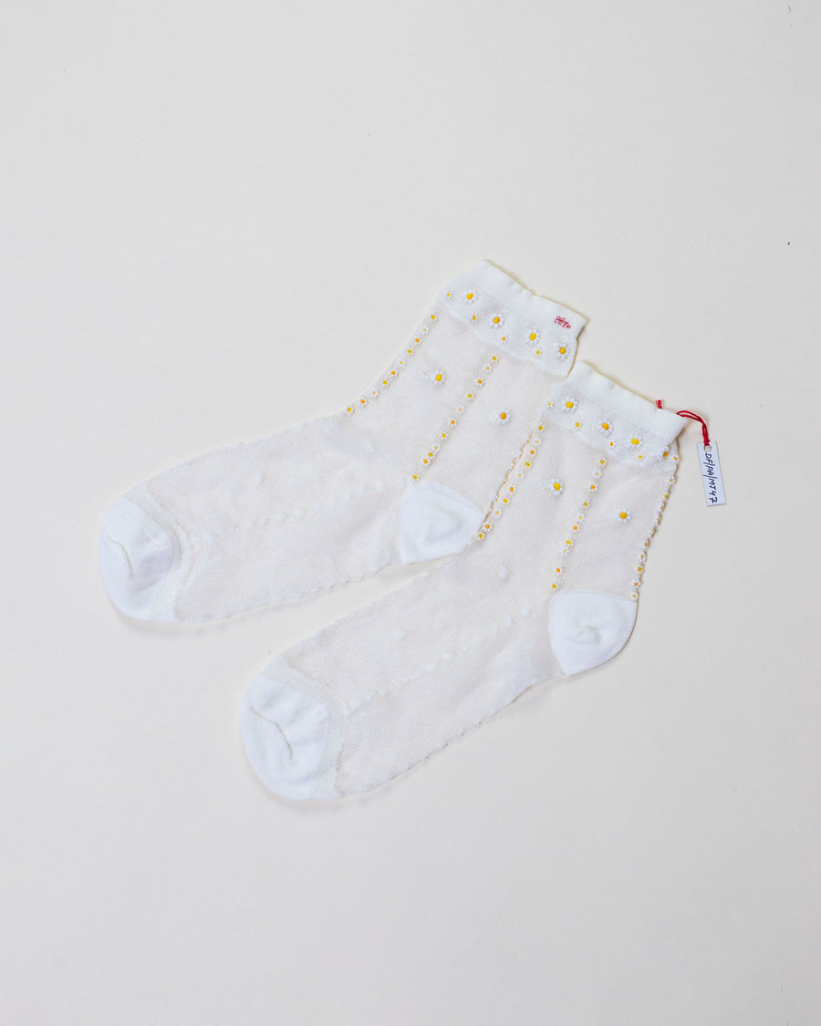 sheer beaded daisy socks